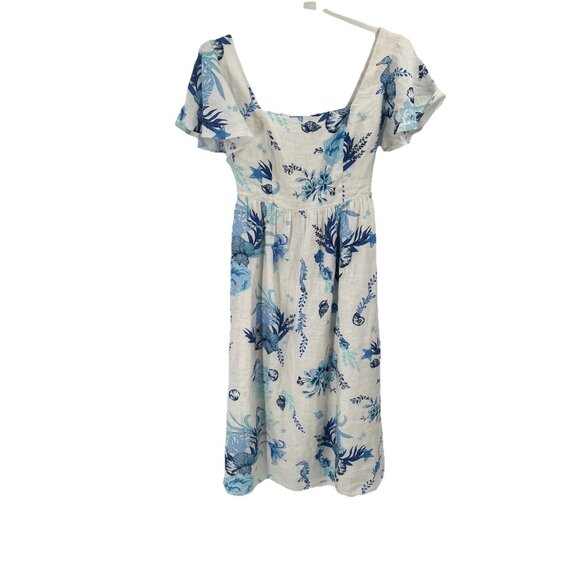 Vineyard Vines White Blue Linen Maxi Dress Floral Tropical Seahorse Sz Small - Picture 1 of 7